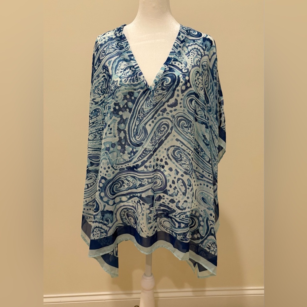 Chico's Blue and White Patterned Sheer Poncho